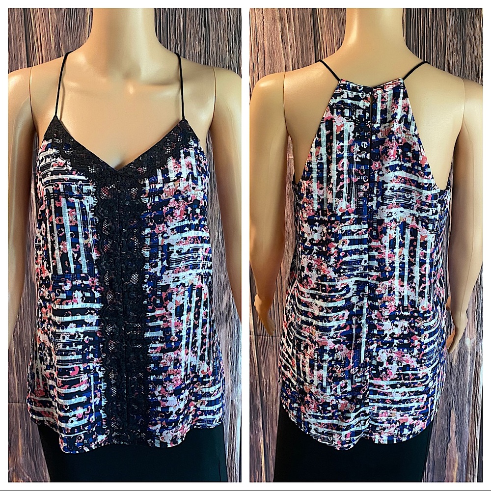 Express size small blue black white pink floral lace tank top summer blouse